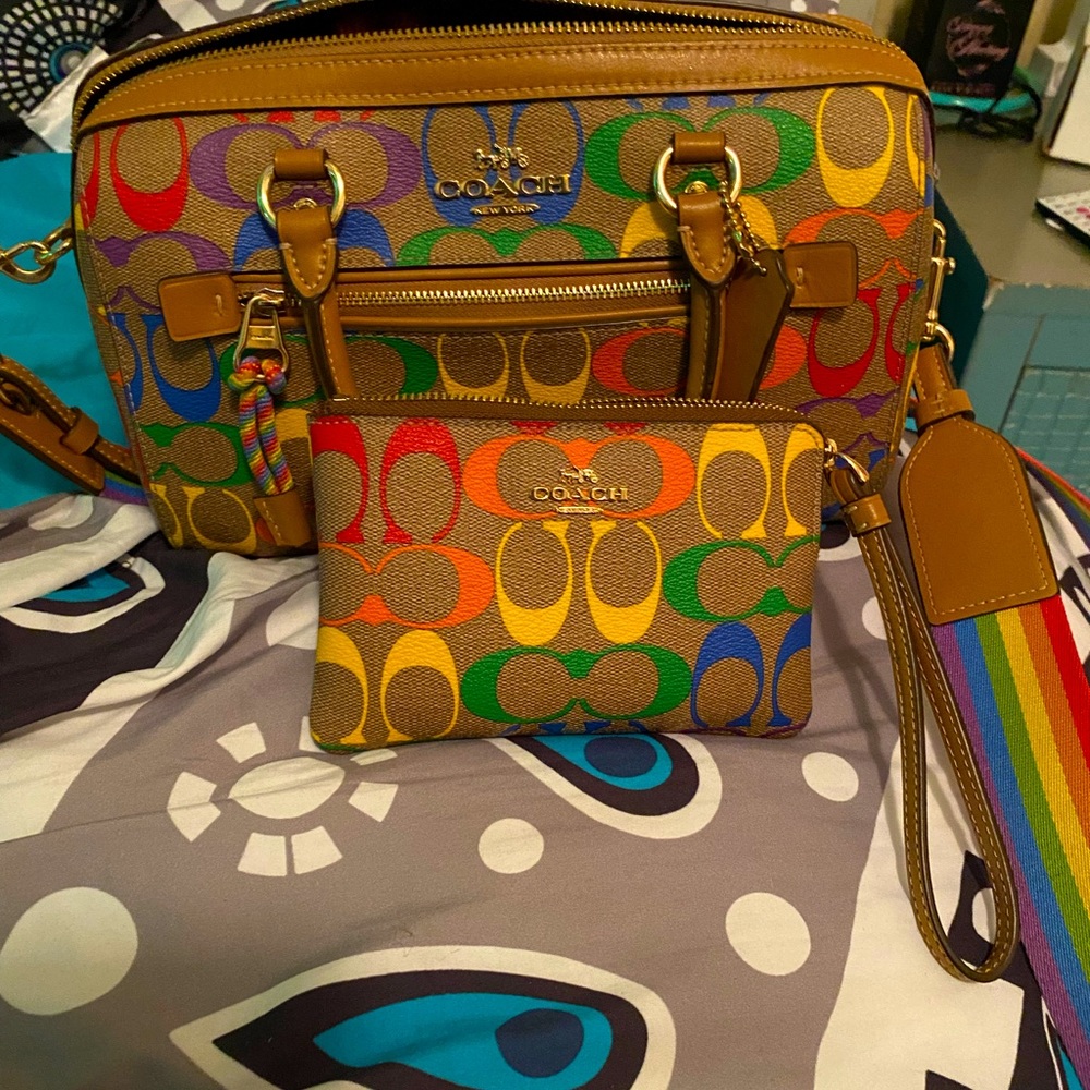Coach rainbow cross over body bag and wallet